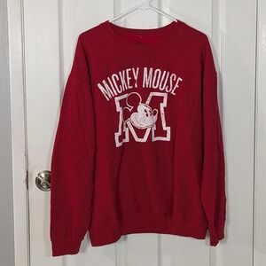 Disney Mickey Mouse Graphic Crewneck Pullover Cozy‎ Sweatshirt Red Size Large